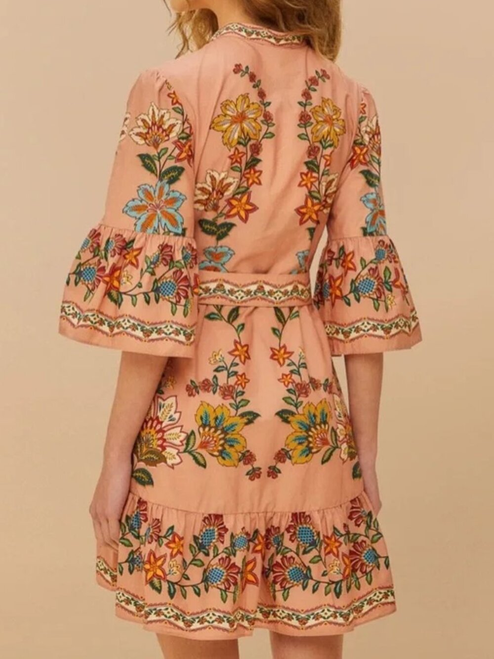 Farm Rio Pink Garden Delight Belted Mini Dress Size M - Picture 4 of 4